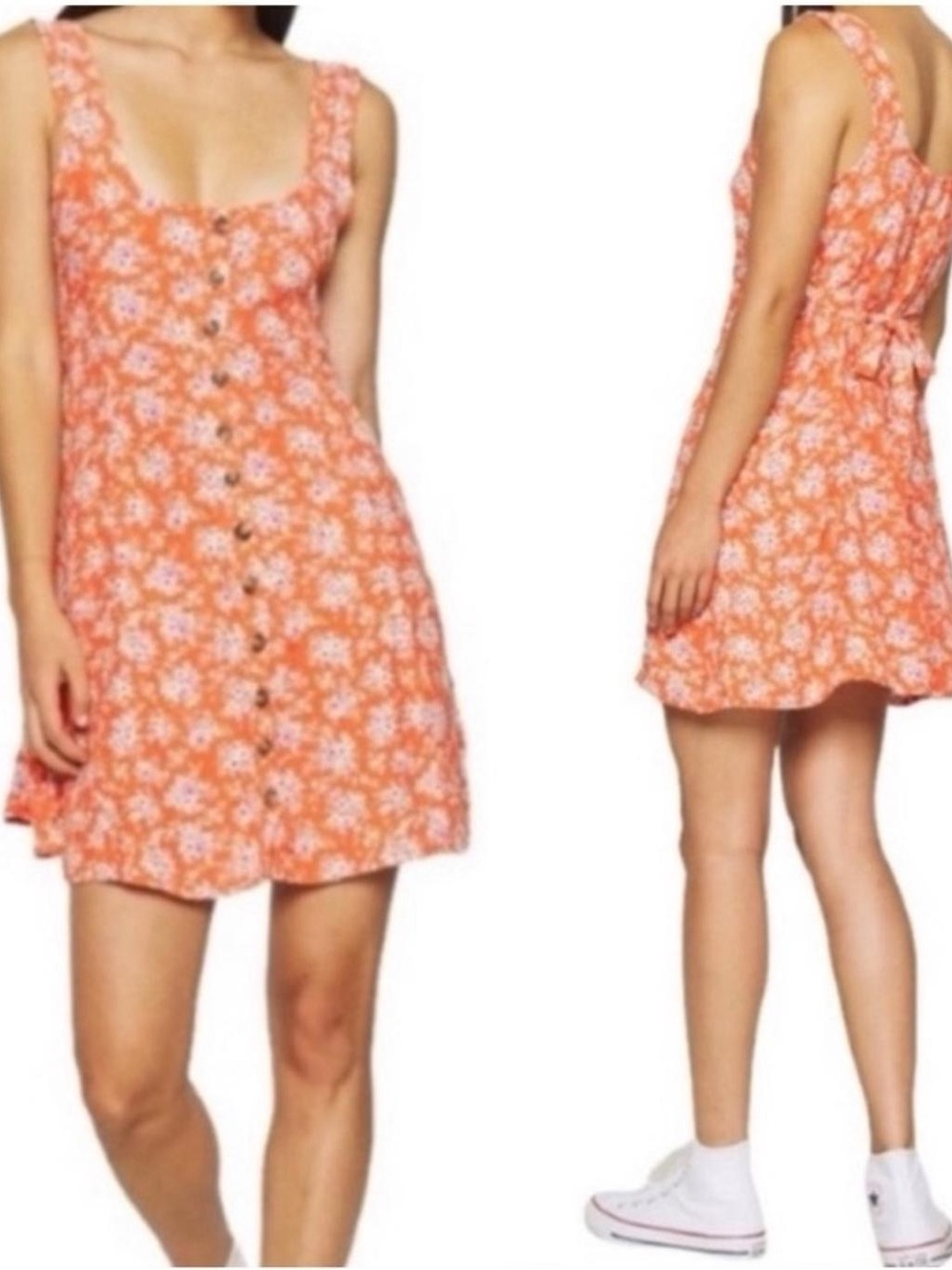 American Eagle Outfitters Orange Floral Button-Front Mini Dress